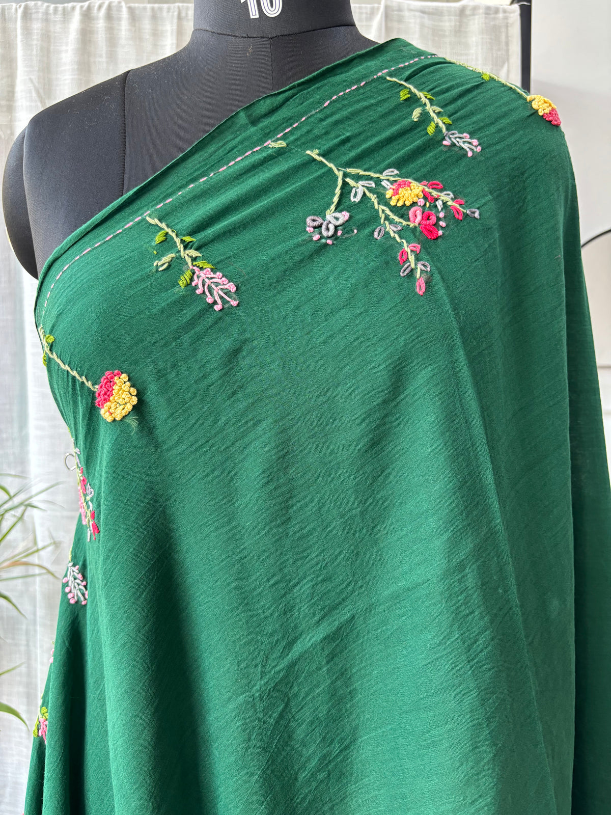 GREEN EMBROIDERED MUL SAREE