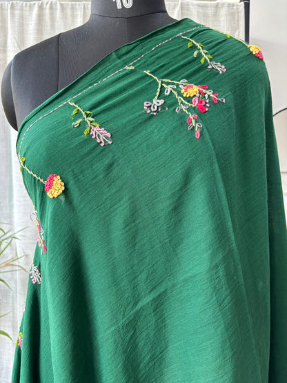 GREEN EMBROIDERED MUL SAREE