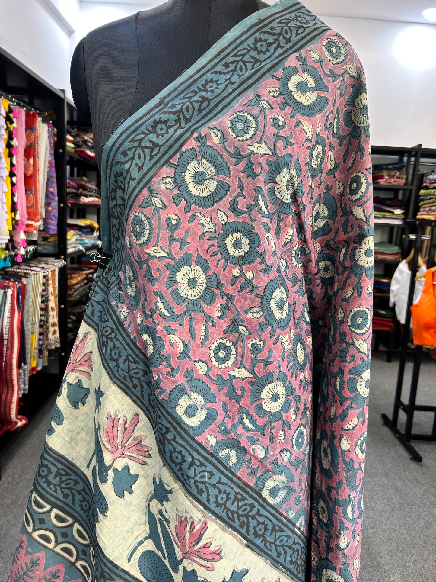 PINK AJRAKH MUL SAREE