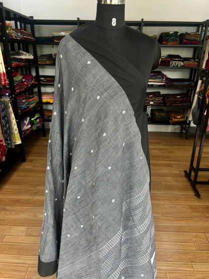 GREY KHADI COTTON SAREE