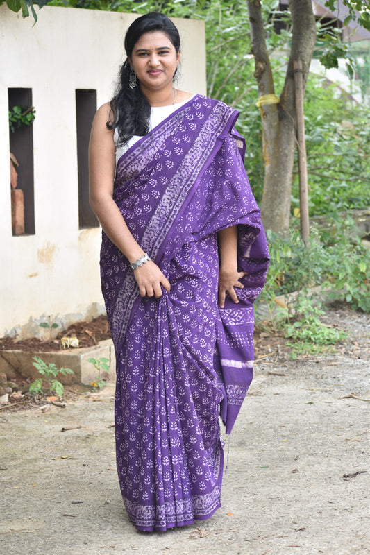 Purple dabu mul saree