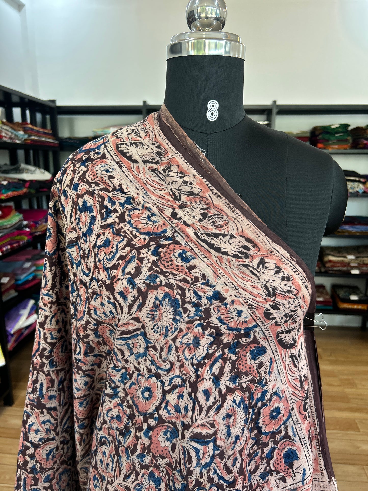 Brown kalamkari mul saree