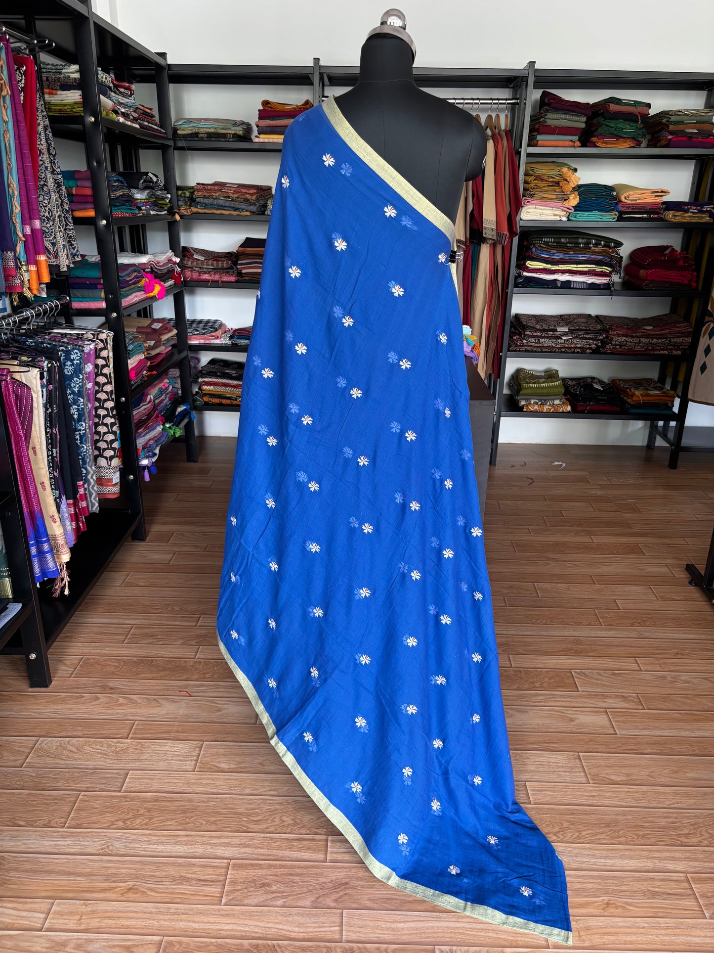 DARK BLUE PARIJATHA MUL SAREE