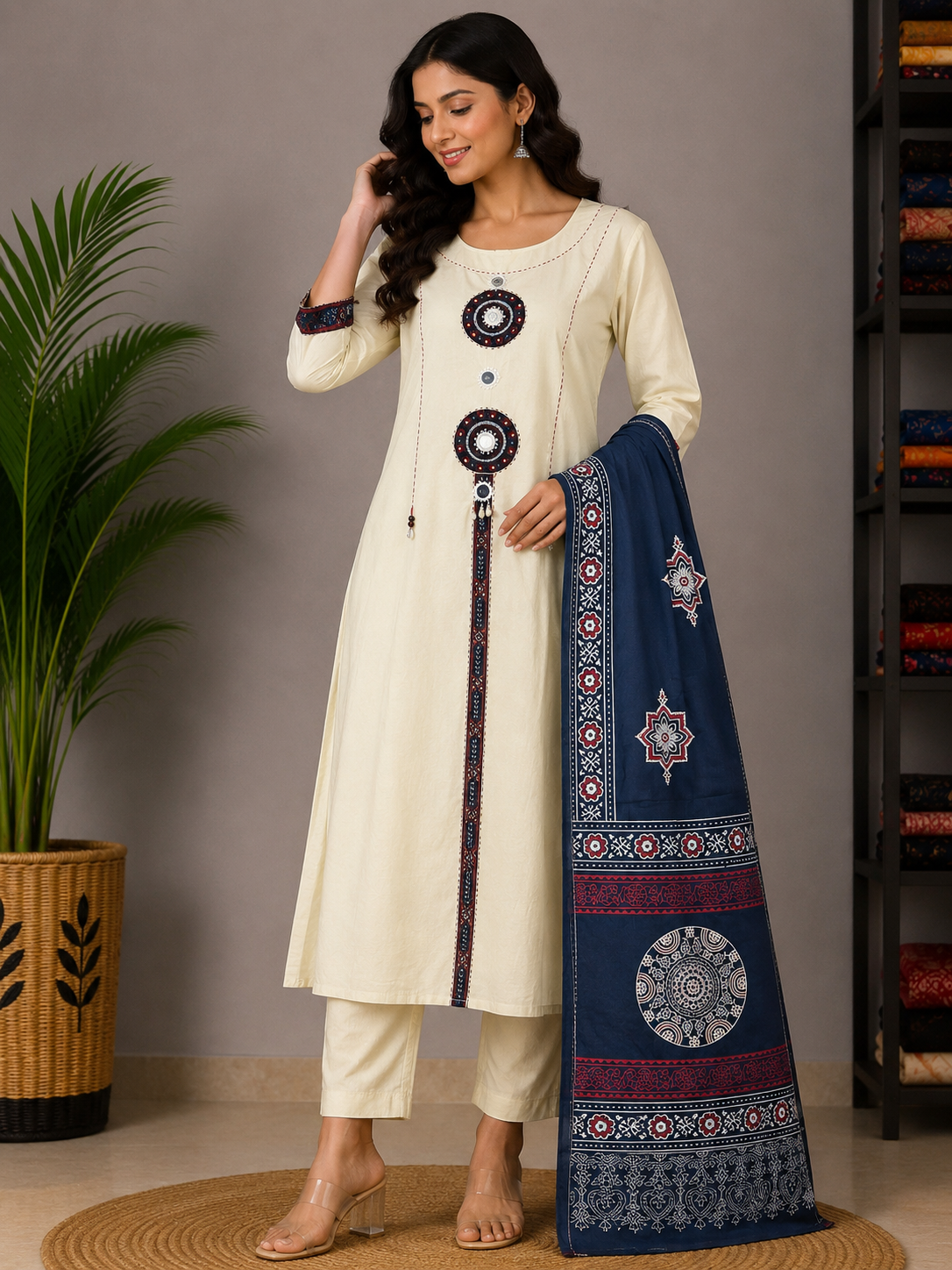 WHITE GAMTHI COTTON SUIT
