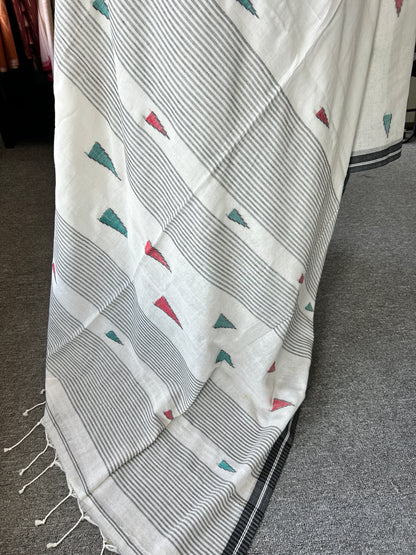WHITE MERCERISED JAMDANI