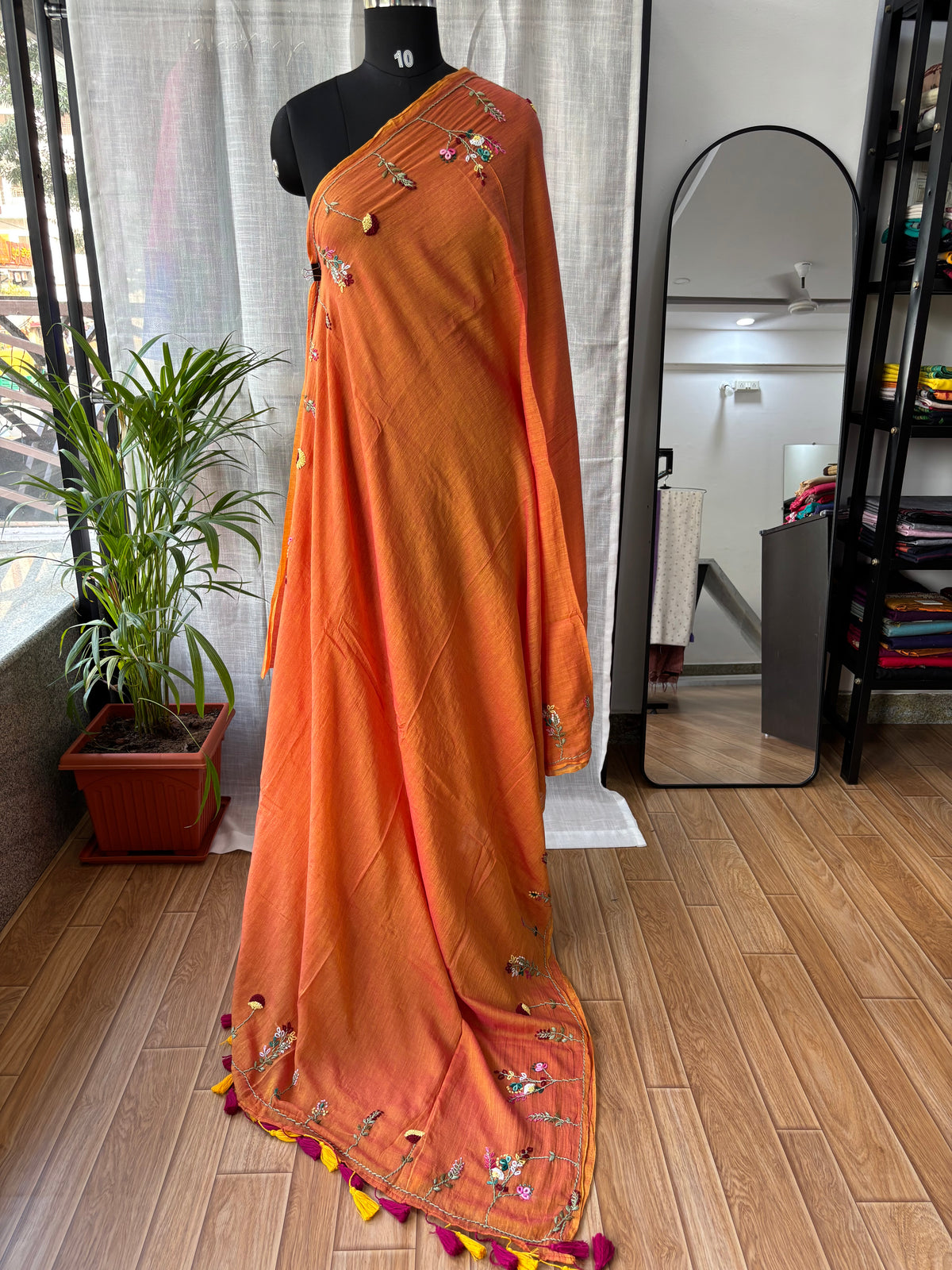 ORANGE EMBROIDERED MUL SAREE