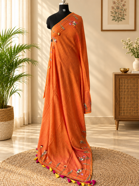 ORANGE EMBROIDERED MUL SAREE