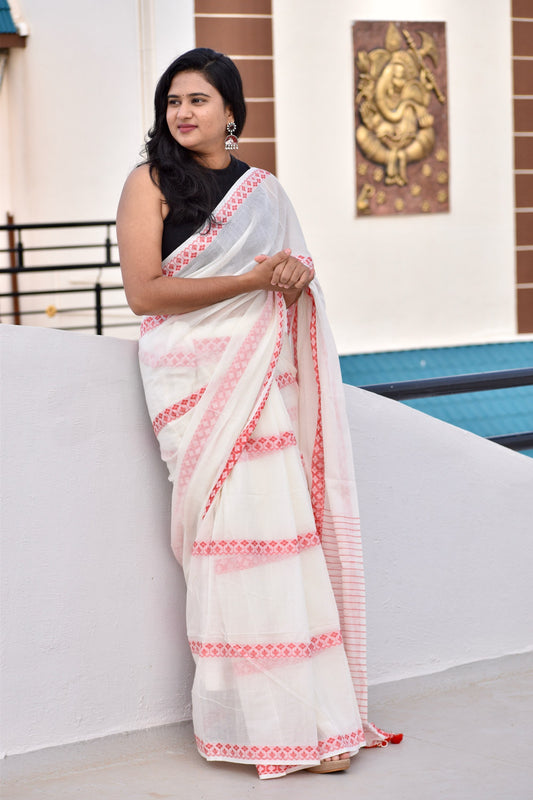 WHITE MUL SAREE