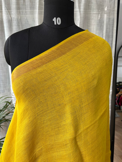 YELLOW PURE LINEN SAREE
