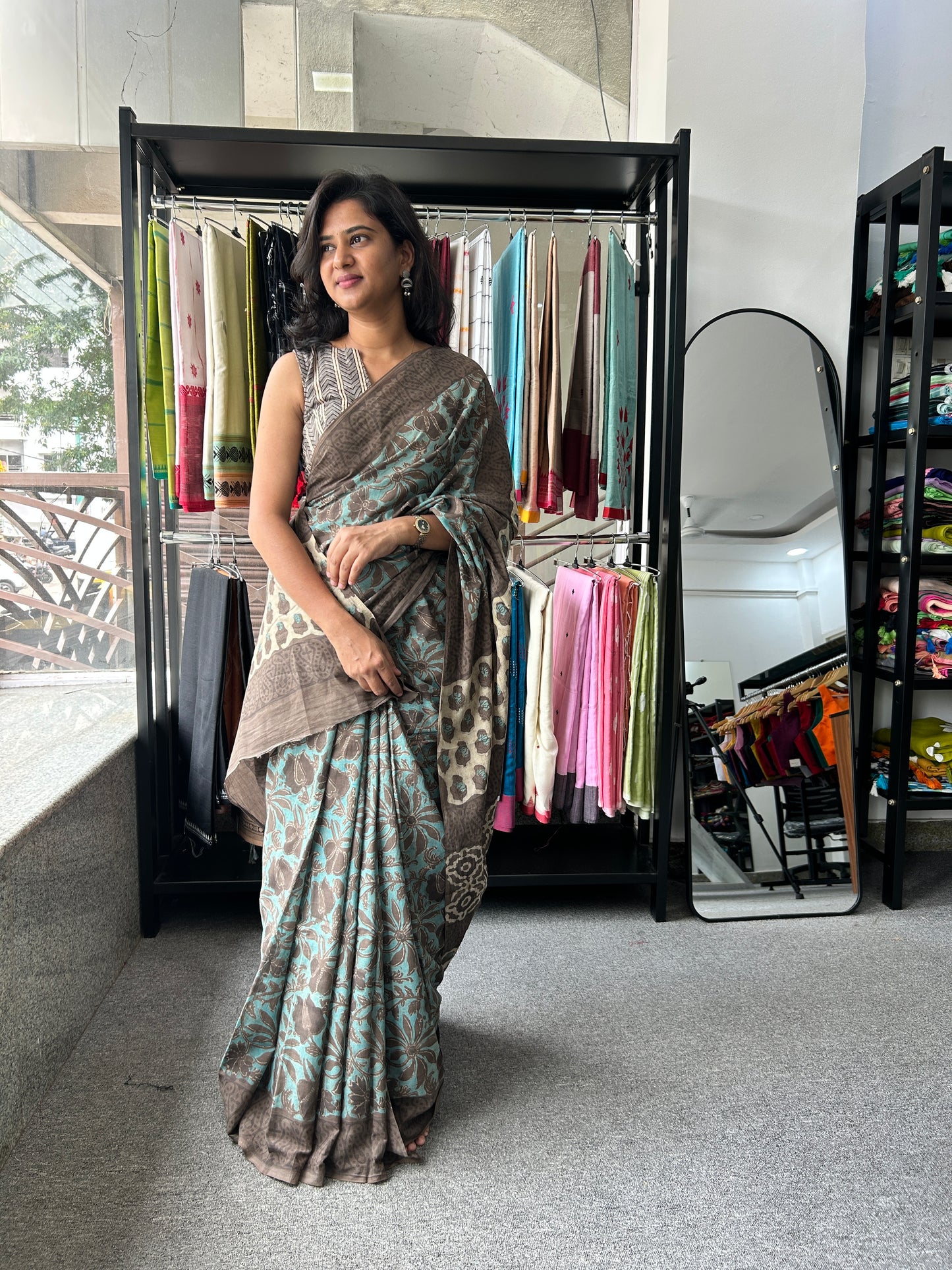 BLUE AJRAKH MUL SAREE