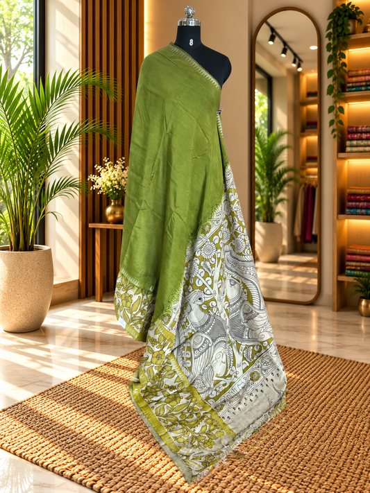 Green kalamkari saree