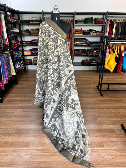 White kalamkari saree