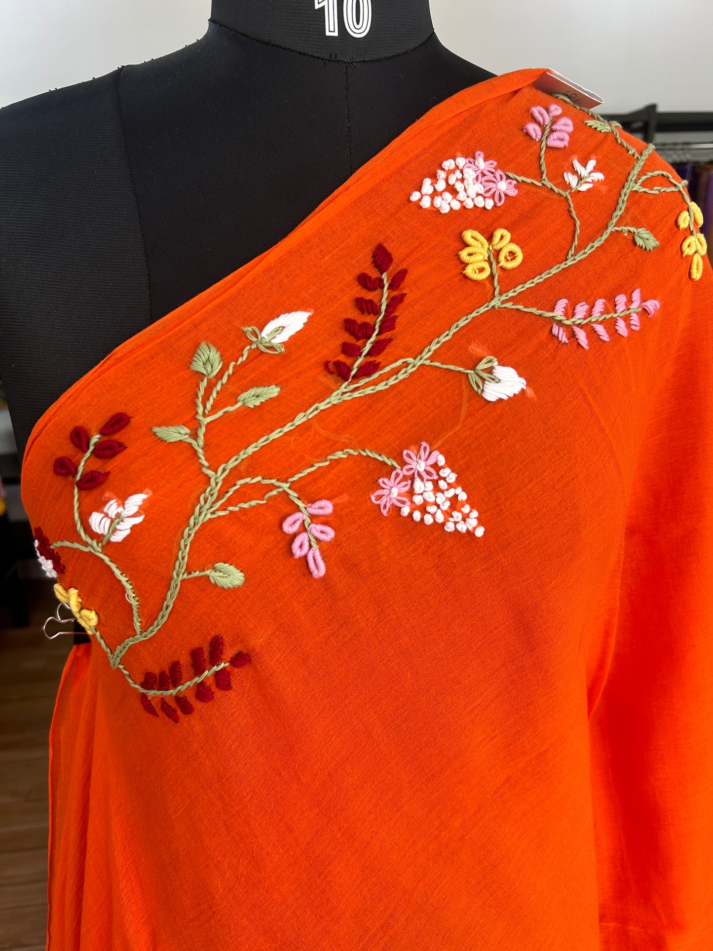 ORANGE KATHA MUL SAREE