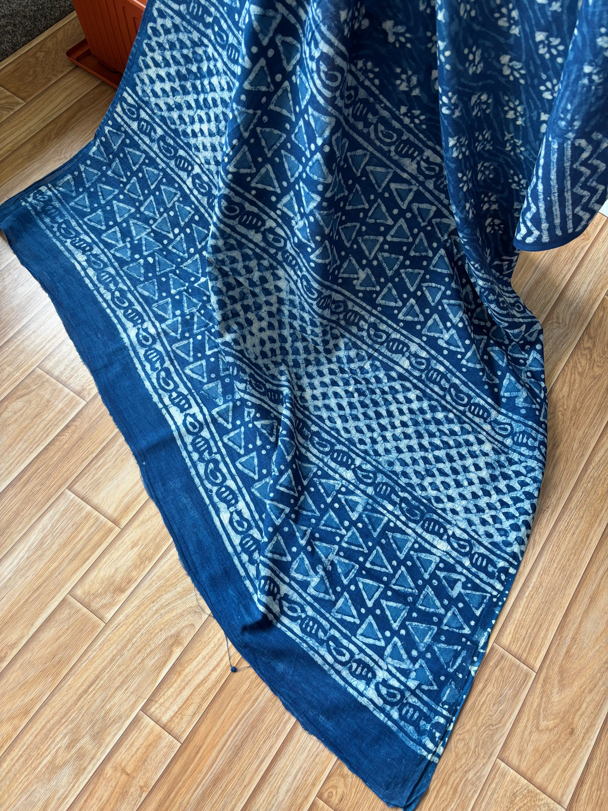 BLUE DABU MUL SAREE