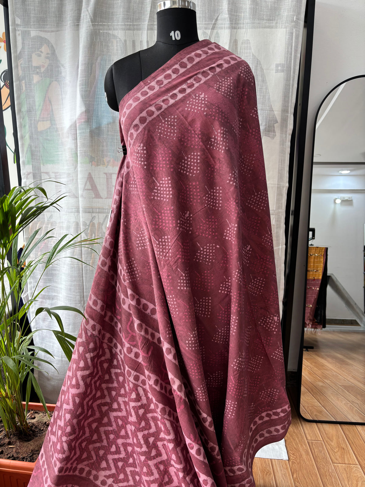 MAROON DABU MUL SAREE