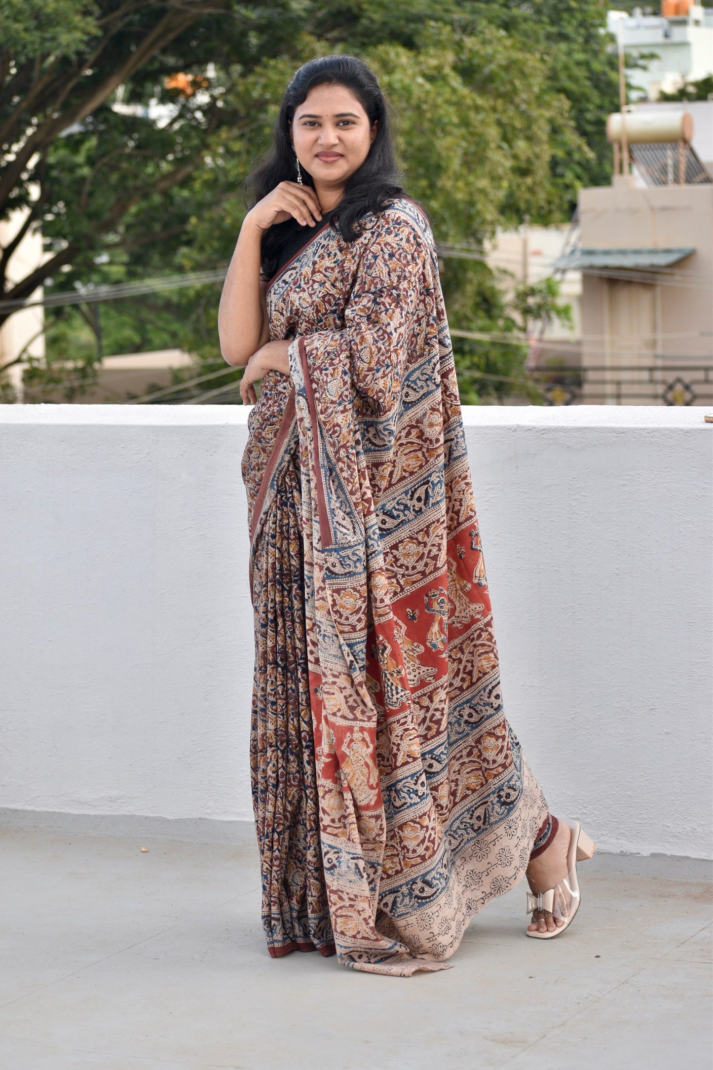 Brown kalamkari mul saree