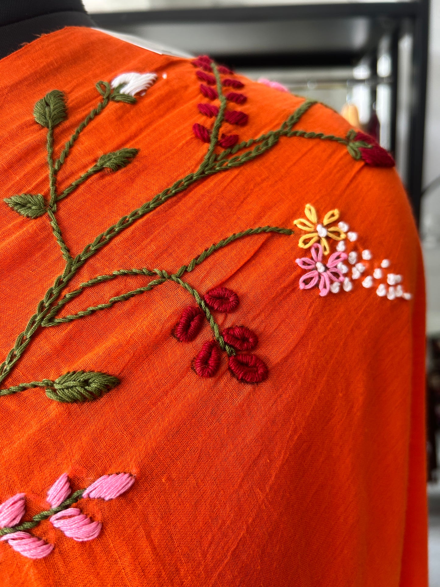 ORANGE KATHA MUL SAREE