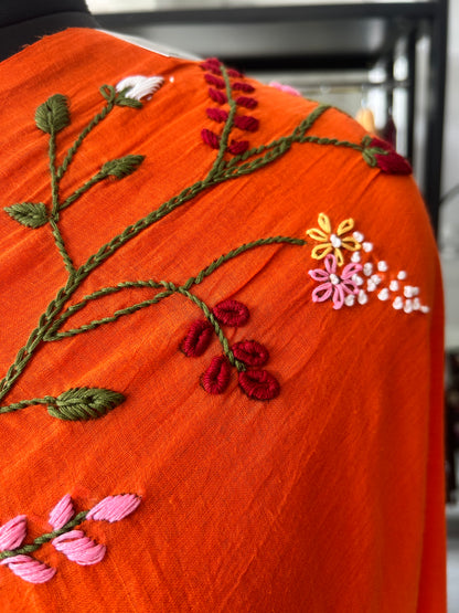 ORANGE KATHA MUL SAREE