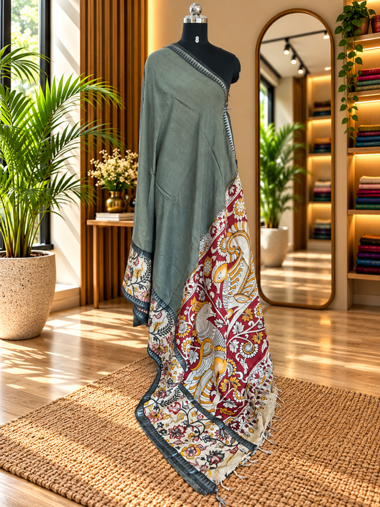Grey kalamkari saree