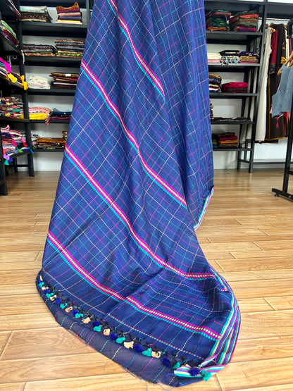 BLUE KATHA CHECKS  MUL SAREE