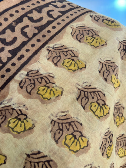 YELLOW AJRAKH MUL SAREE