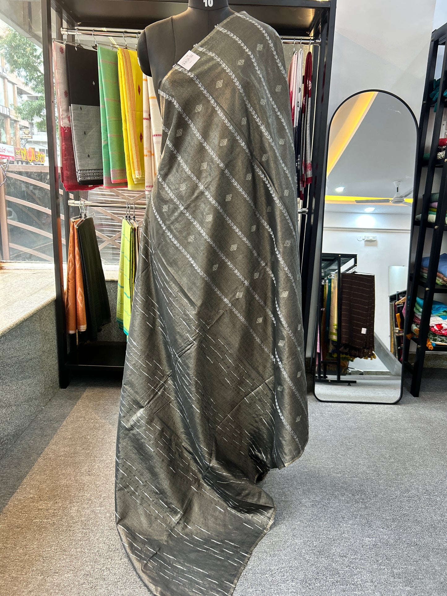GREY TISSUE SAREE