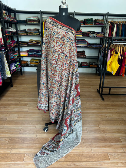 Red kalamkari mul saree
