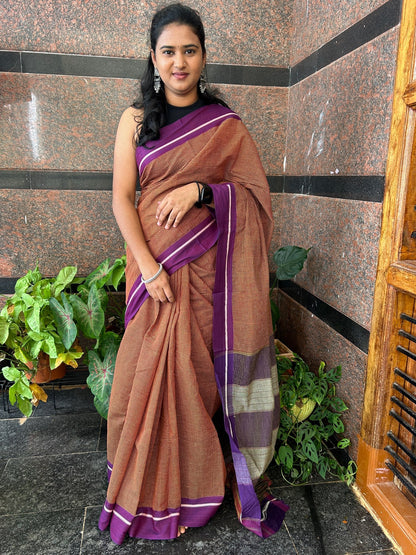 BROWN PATTEDANCHU SAREE.