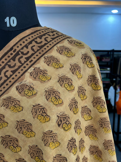 YELLOW AJRAKH MUL SAREE