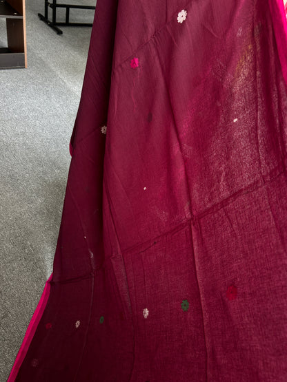 WINE KHADI JAMDANI SAREE
