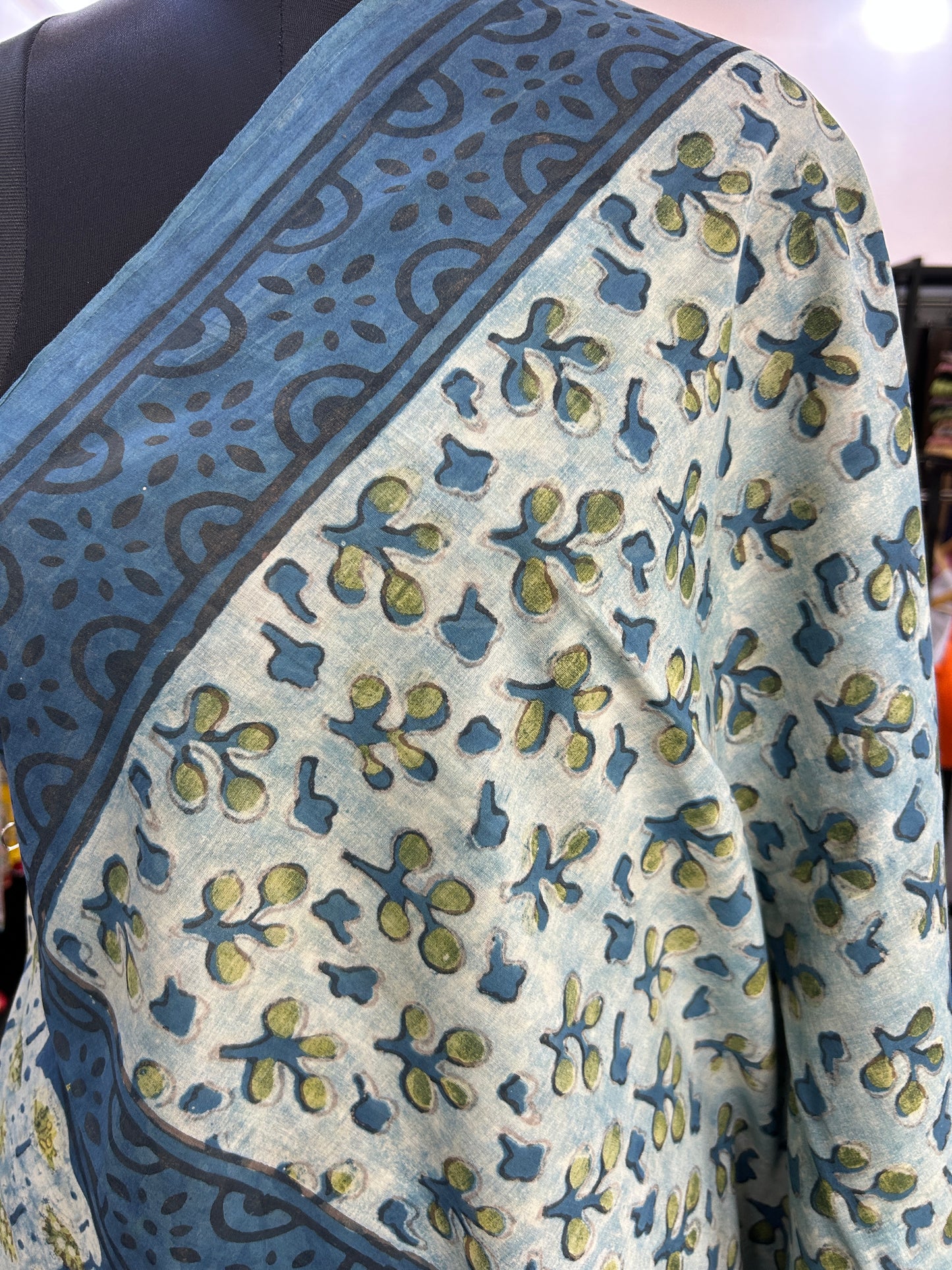 BLUE AJRAKH MUL SAREE