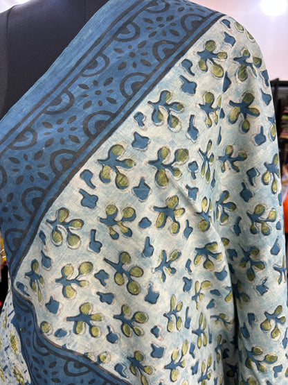 BLUE AJRAKH MUL SAREE