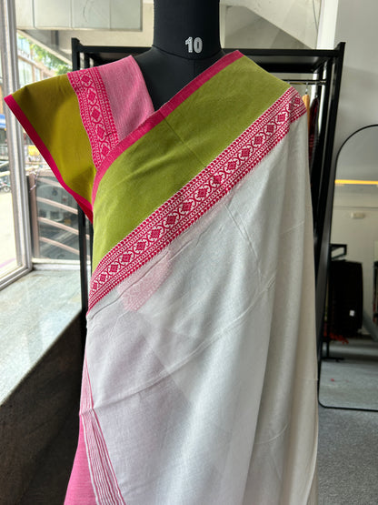 WHITE MERCERISED COTTON SAREE