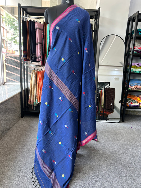 BLUE KHADI JAMDANI SAREE