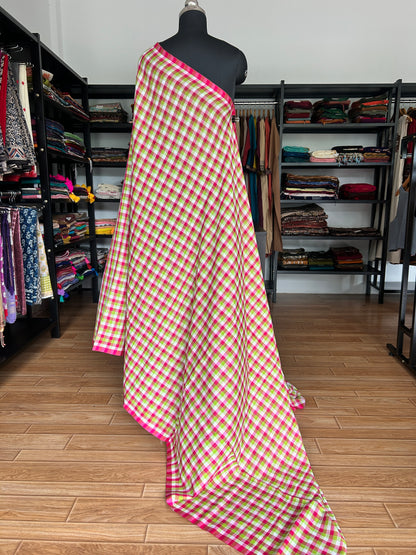 PINK CHECKS  MUL SAREE