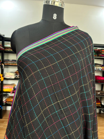 BLACK KATHA CHECKS  MUL SAREE