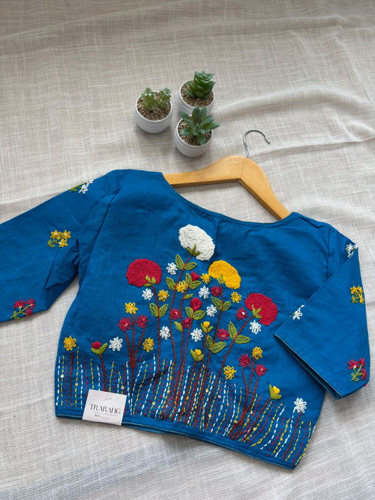 BLUE MBROIDERED  BLOUSE