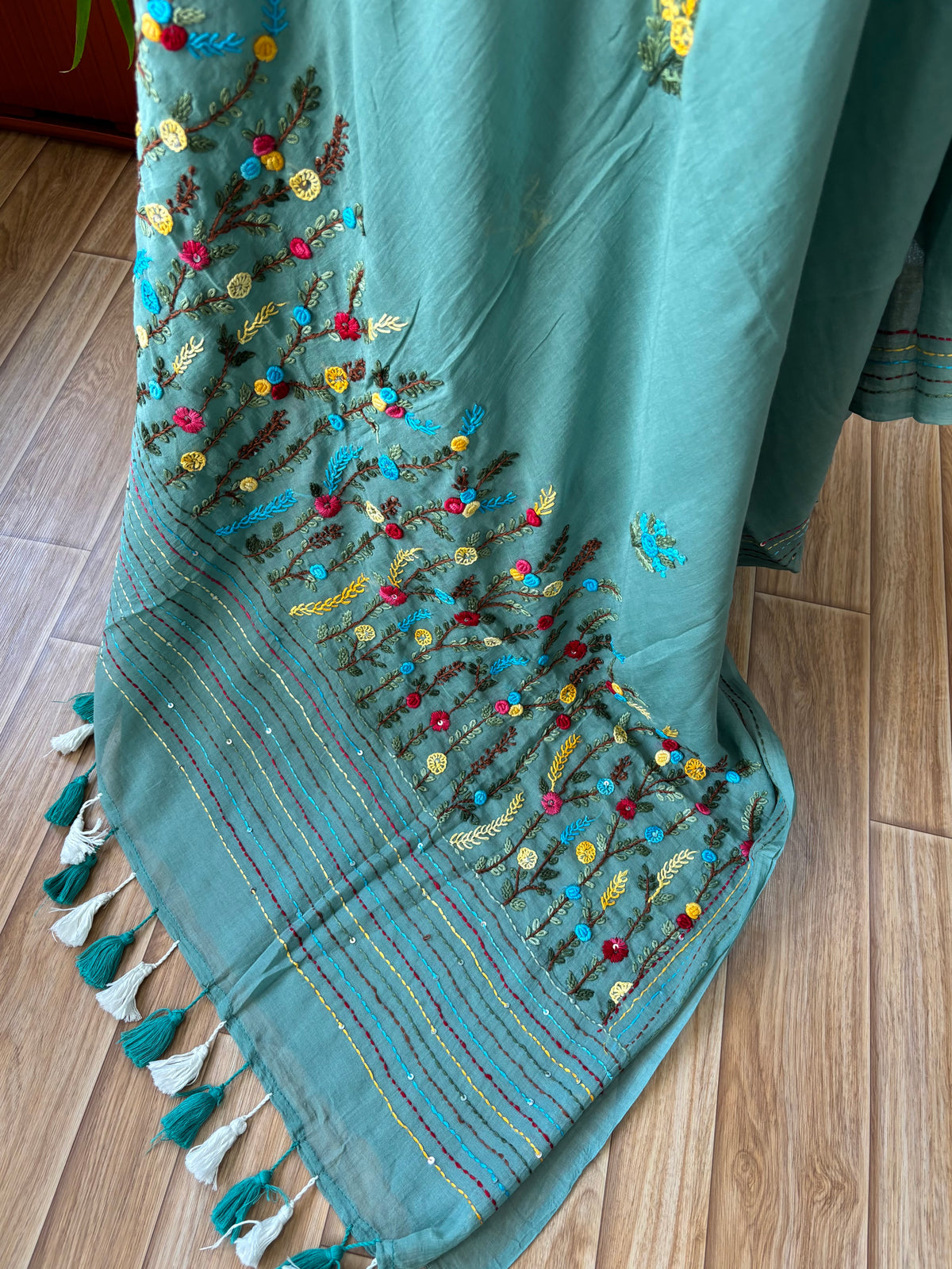 LIGHT BLUE EMBROIDERED MUL SAREE