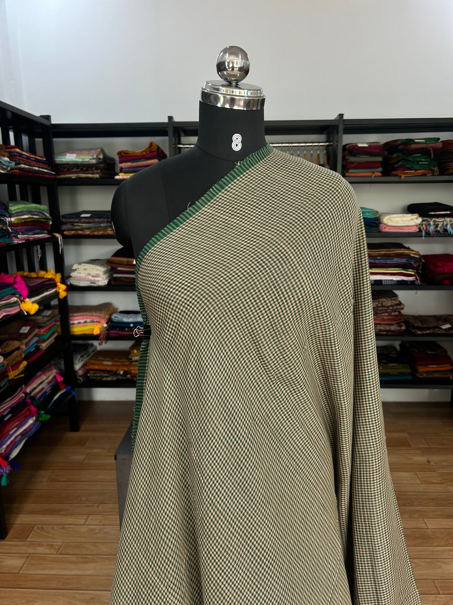 GREEN CHECKS  MUL SAREE