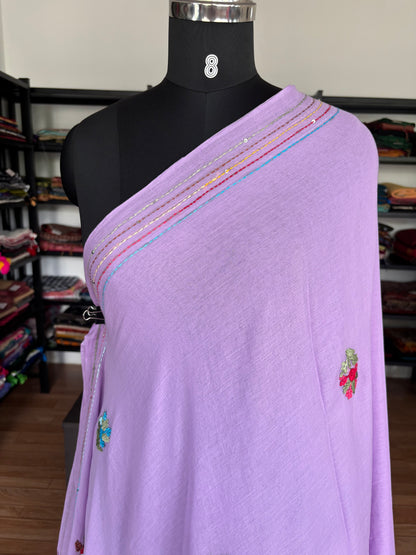 PURPLE EMBROIDERED MUL SAREE