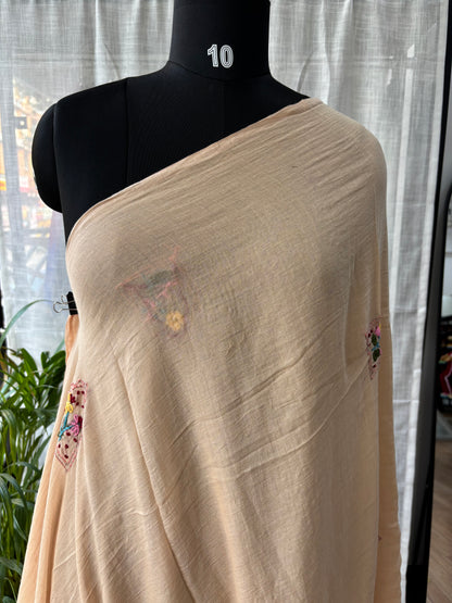 BEIGE EMBROIDERED MUL SAREE