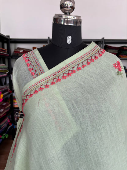 GREEN LINEN SAREE