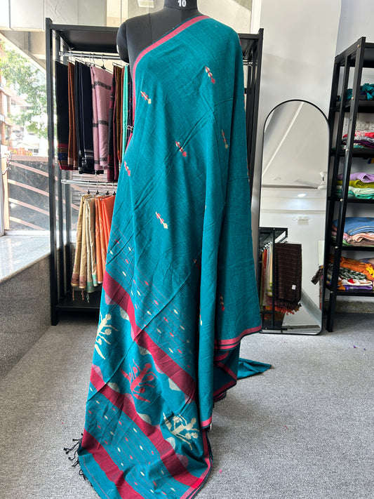 GREEN KHADI JAMDANI SAREE