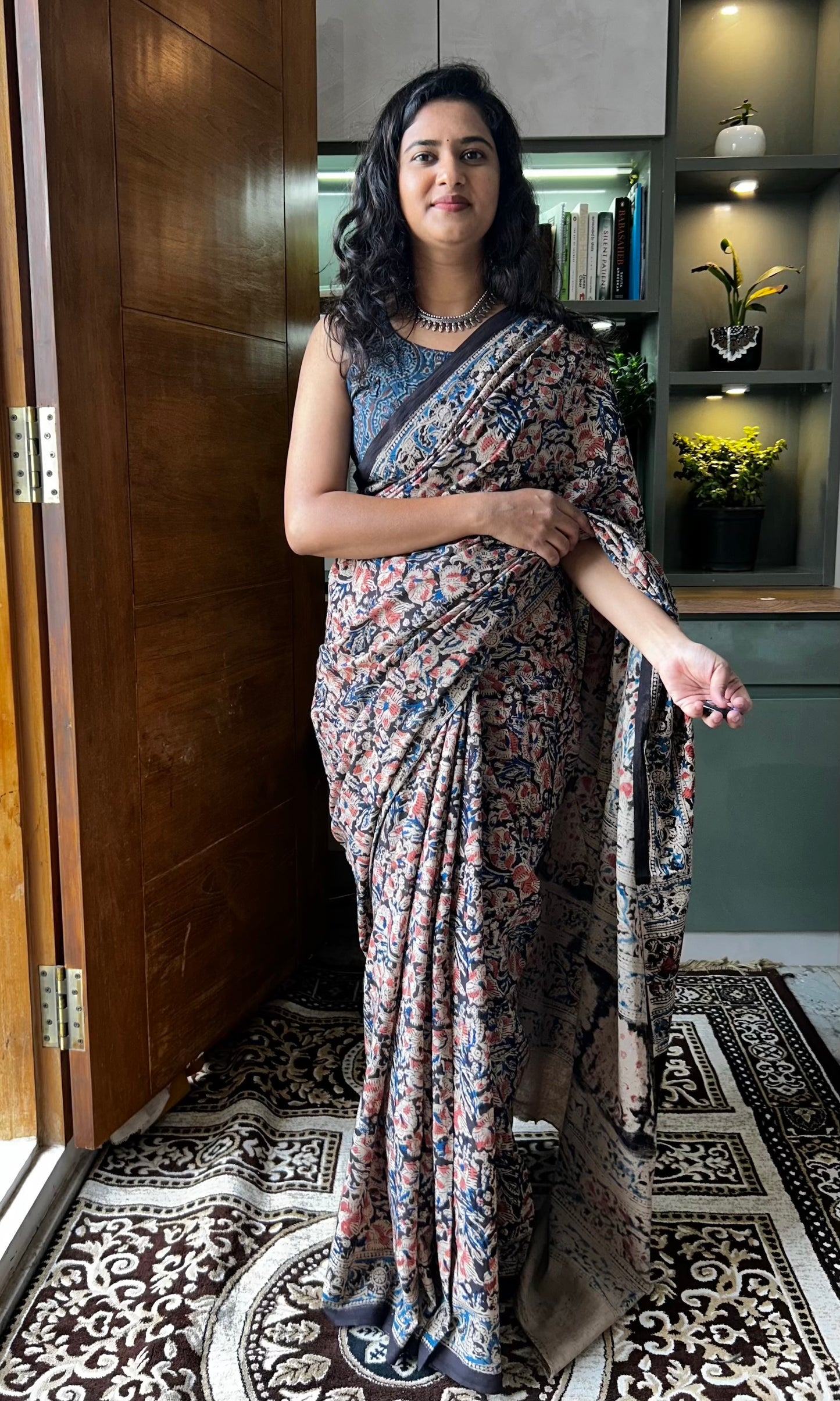 Black kalamkari mul saree