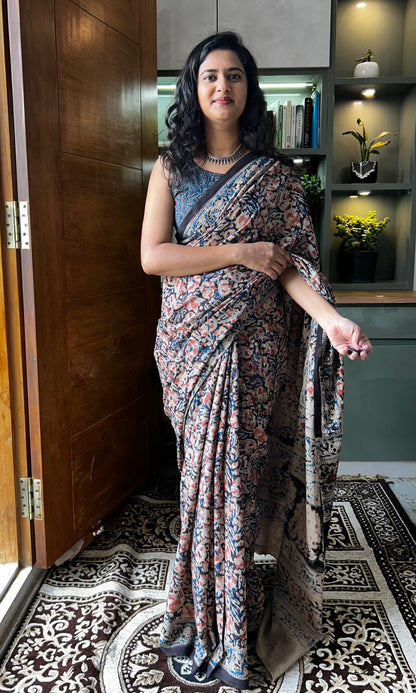 Black kalamkari mul saree
