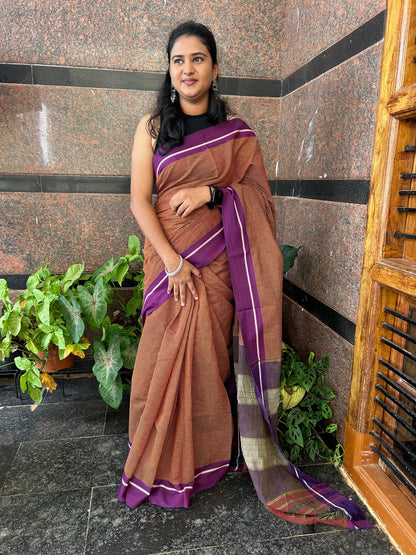 BROWN PATTEDANCHU SAREE.