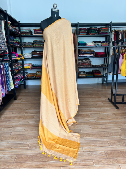 YELLOW CHECKS  MUL SAREE