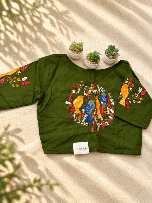 GREEN EMBROIDERED  BLOUSE