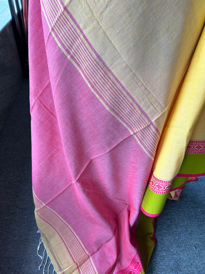 YELLOW MERCERISED COTTON SAREE