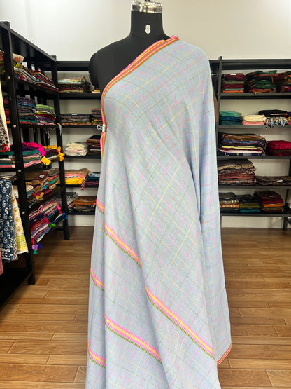 GREY KATHA CHECKS  MUL SAREE